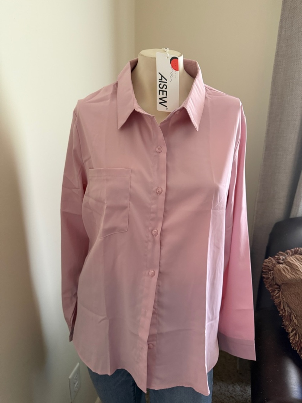NWT AISEW Light Pink Button Down Work Blouse Size Large